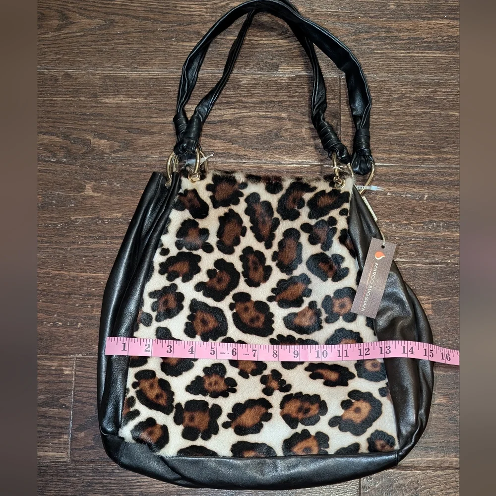 NWT Marco Buggiani Leather and Leopard Print Hide Hobo Shoulder Bag - Picture 3 of 9